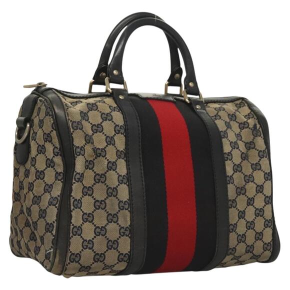 GUCCI GG Canvas Sherry Line Boston Bag Navy Red - Picture 1 of 16